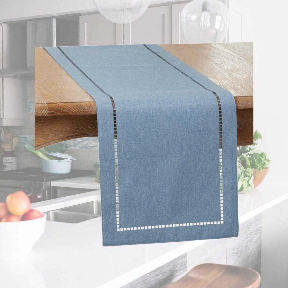 Picture of SARO 9738.DN1454B 14 x 54 in. Oblong Denim Laser-Cut Hemstitch Table Runner