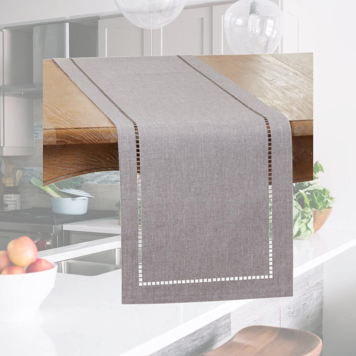 Picture of SARO 9738.GY1454B 14 x 54 in. Oblong Gray Laser-Cut Hemstitch Table Runner