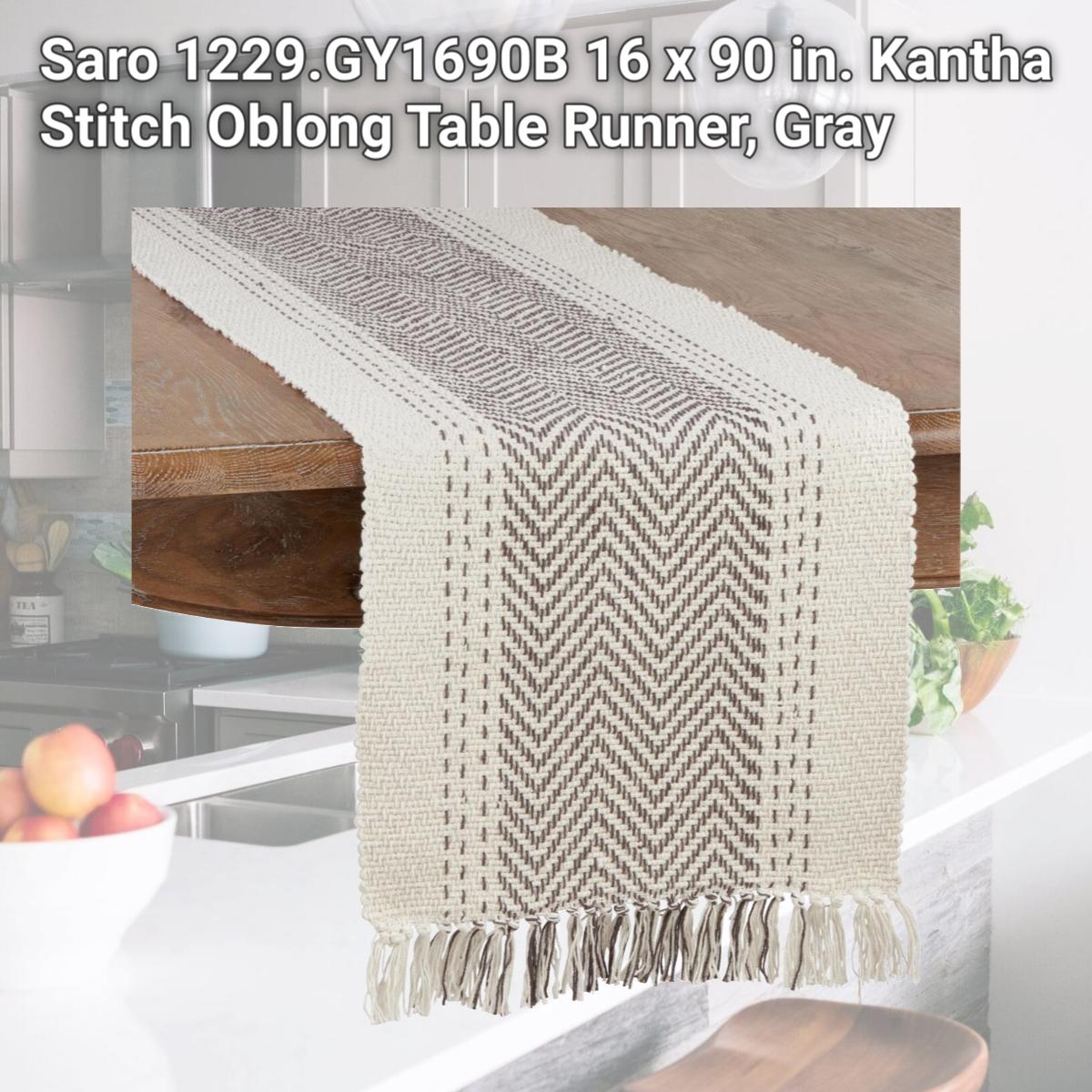 Picture of Saro 1229.GY1690B 16 x 90 in. Kantha Stitch Oblong Table Runner, Gray