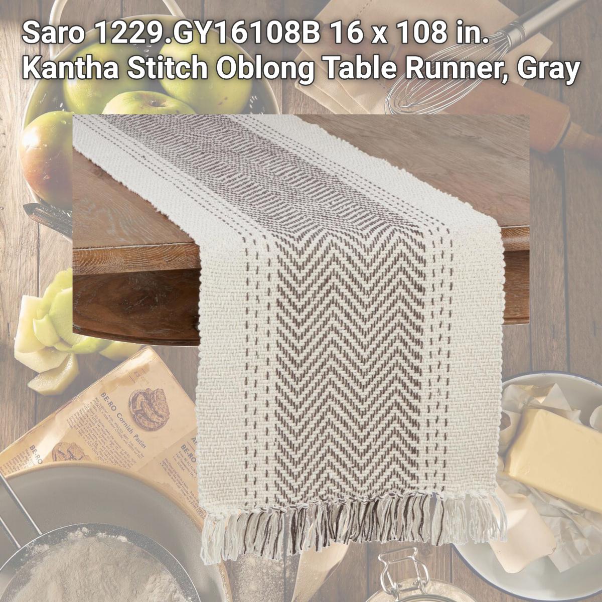 Picture of Saro 1229.GY16108B 16 x 108 in. Kantha Stitch Oblong Table Runner, Gray
