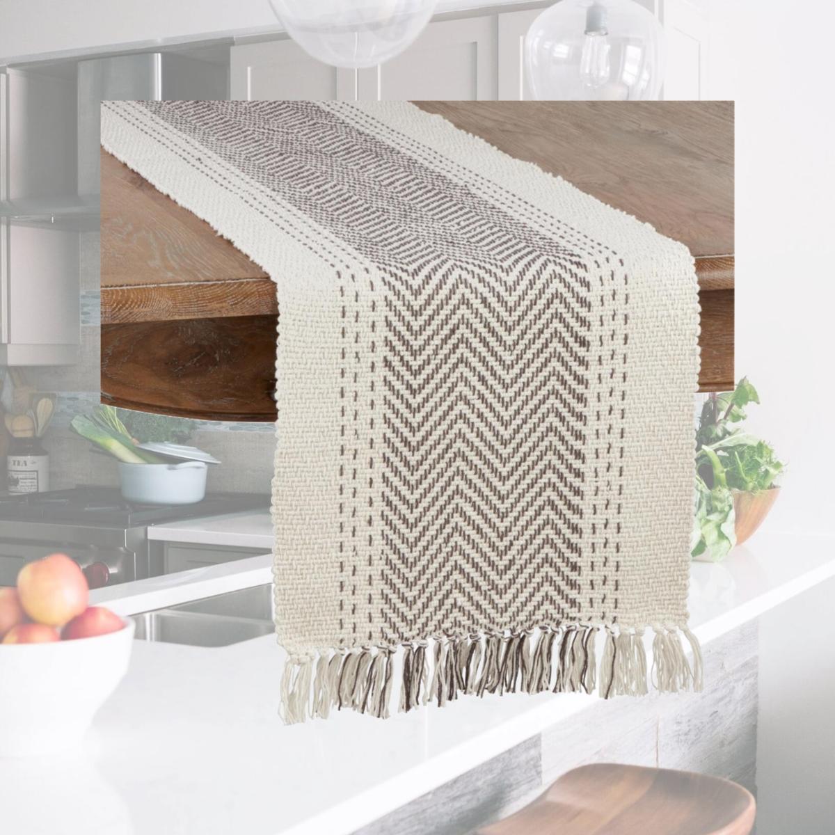 Picture of Saro 1229.GY16108B 16 x 108 in. Kantha Stitch Oblong Table Runner, Gray