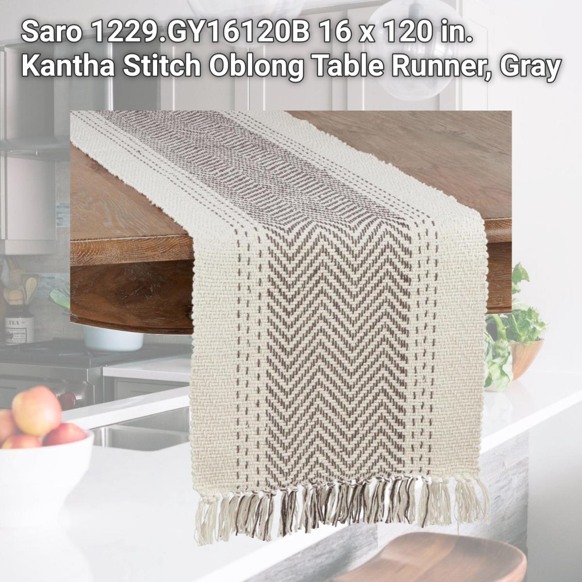 Picture of Saro 1229.GY16120B 16 x 120 in. Kantha Stitch Oblong Table Runner, Gray