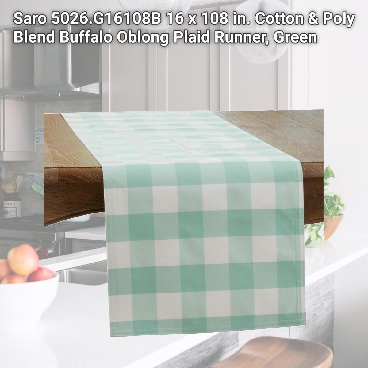 Picture of Saro 5026.G16108B 16 x 108 in. Cotton & Poly Blend Buffalo Oblong Plaid Runner, Green