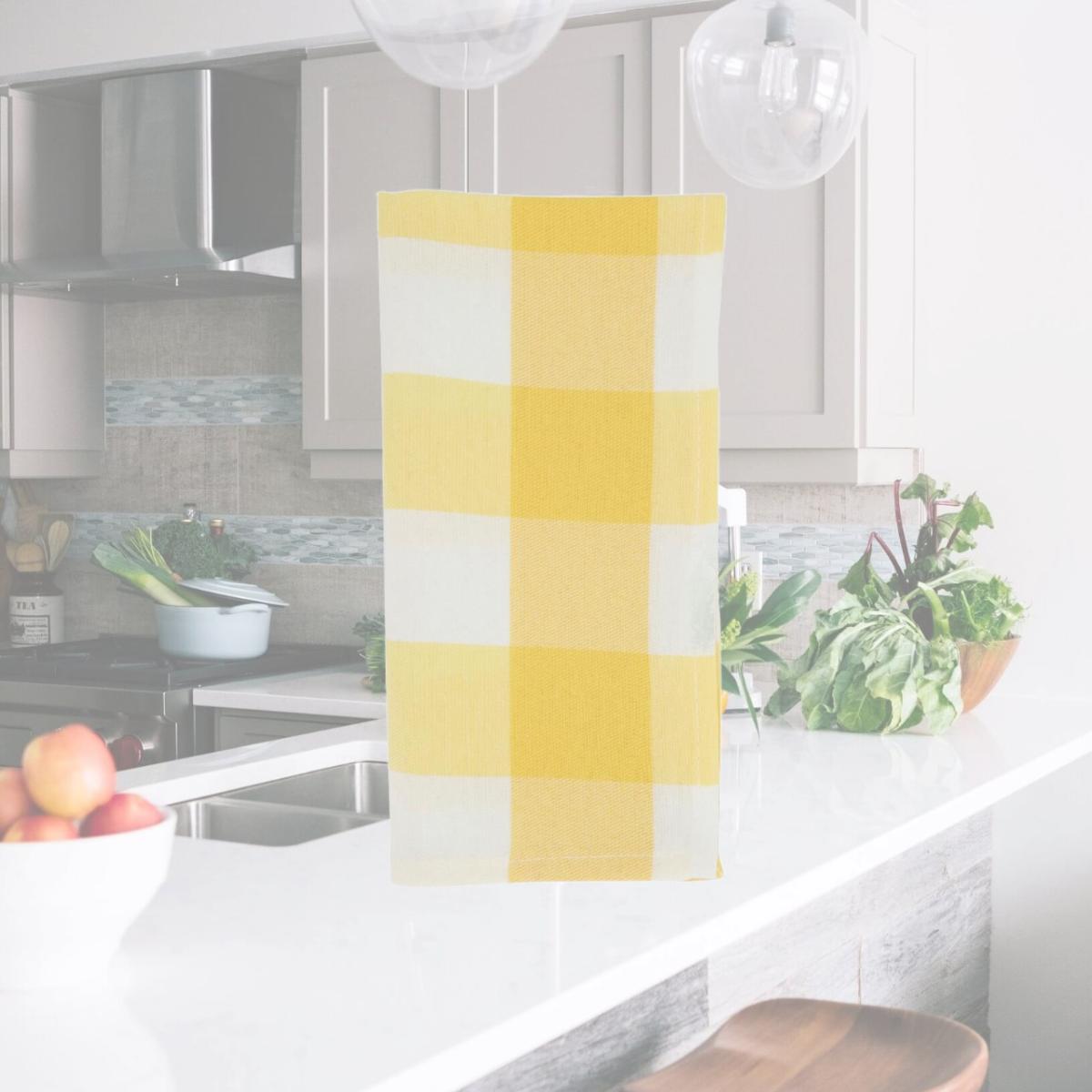 Picture of Saro 5026.Y20S 20 in. Buffalo Plaid Cotton Blend Square Table Napkins, Yellow - Set of 4