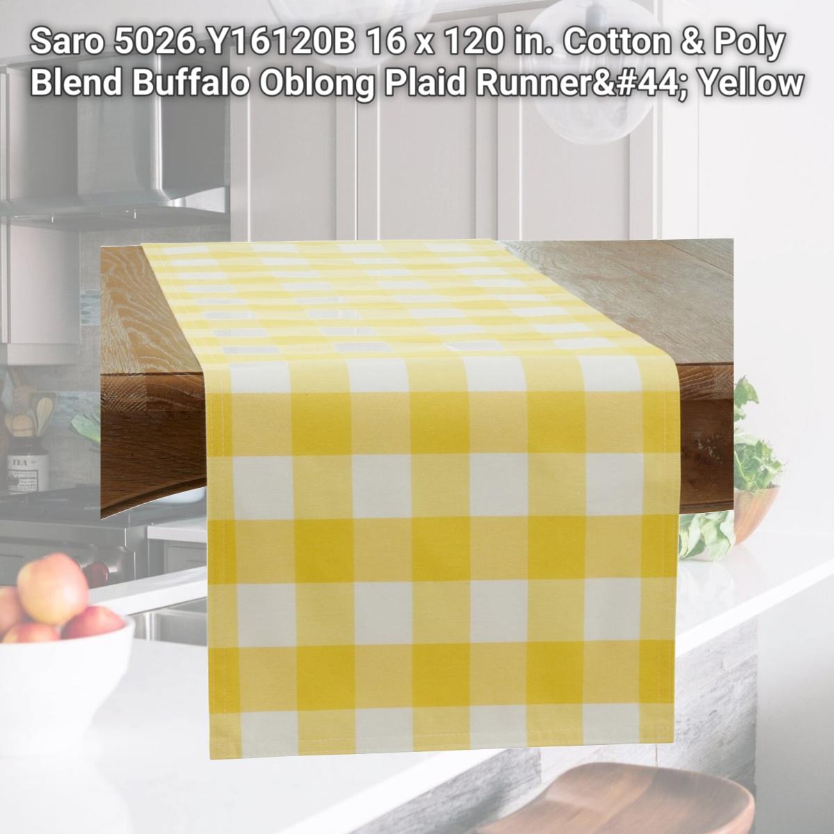 Picture of Saro 5026.Y16120B 16 x 120 in. Cotton & Poly Blend Buffalo Oblong Plaid Runner, Yellow