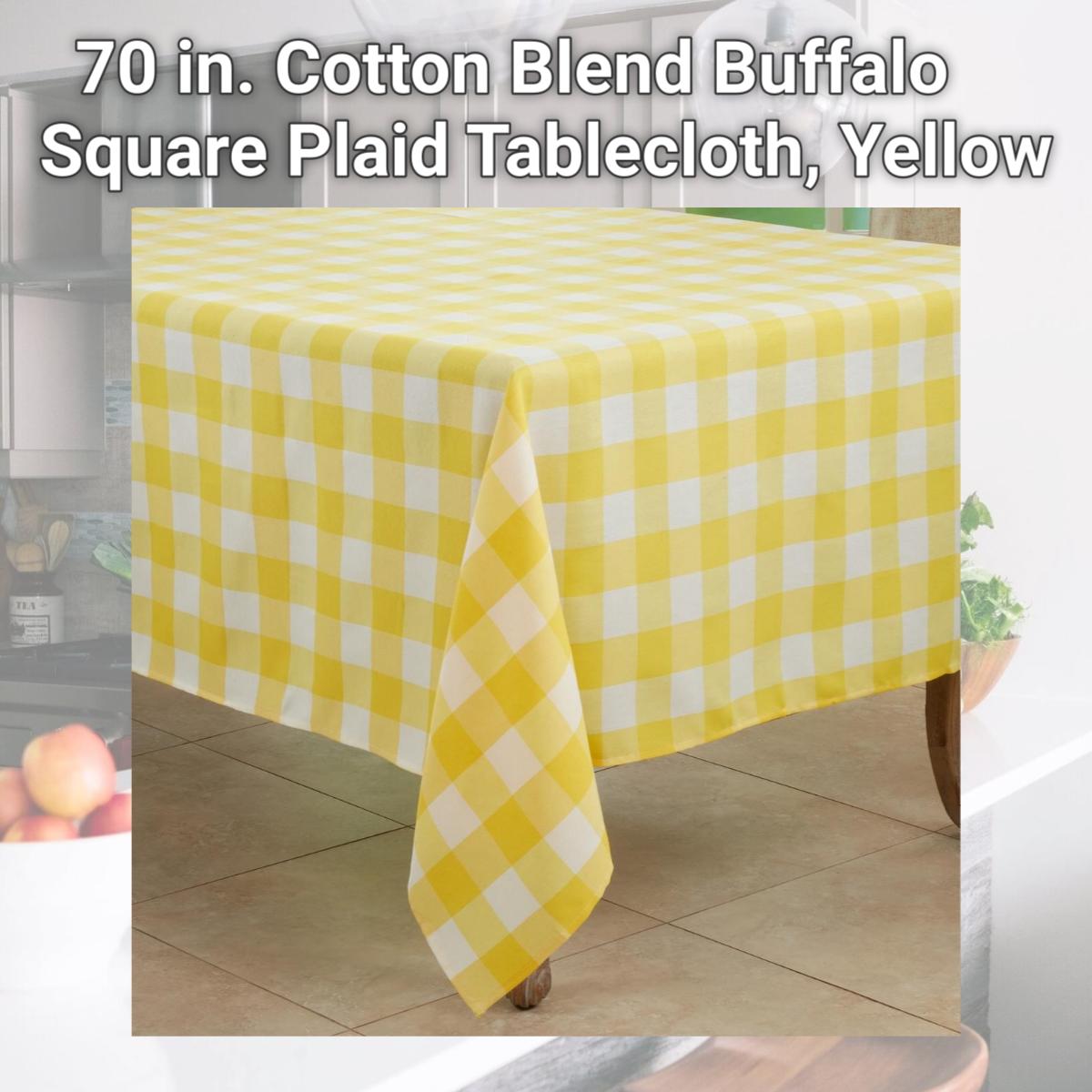 Picture of Saro 5026.Y70S 70 in. Cotton Blend Buffalo Square Plaid Tablecloth, Yellow
