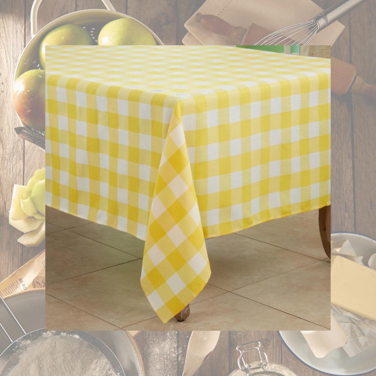 Picture of Saro 5026.Y70S 70 in. Cotton Blend Buffalo Square Plaid Tablecloth, Yellow