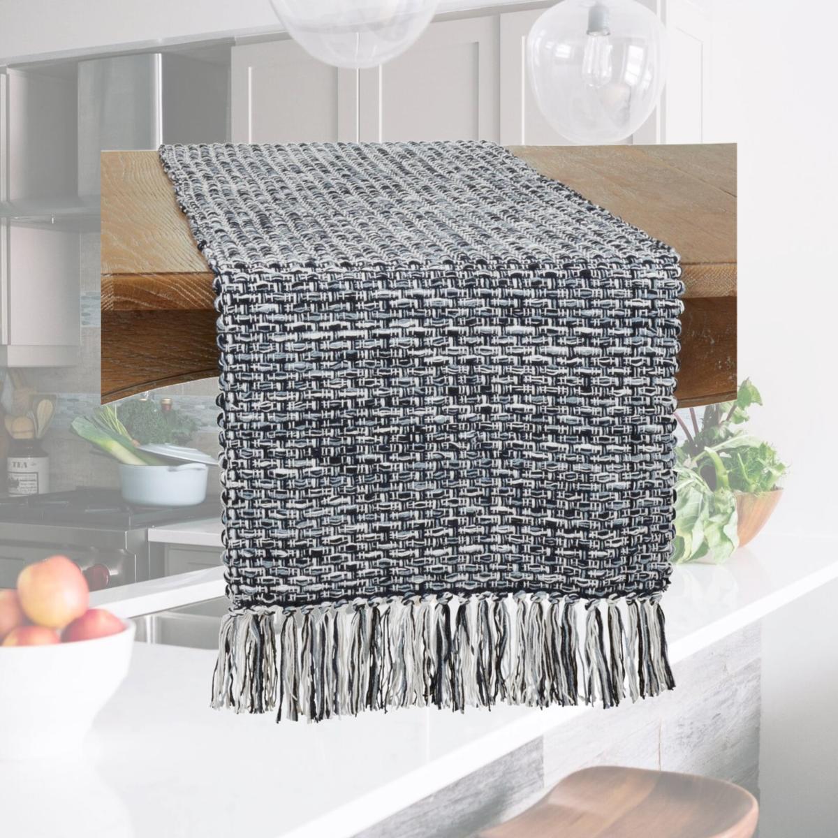 Picture of Saro 821.NB1672B 16 x 72 in. Woven Oblong Table Runner, Navy Blue