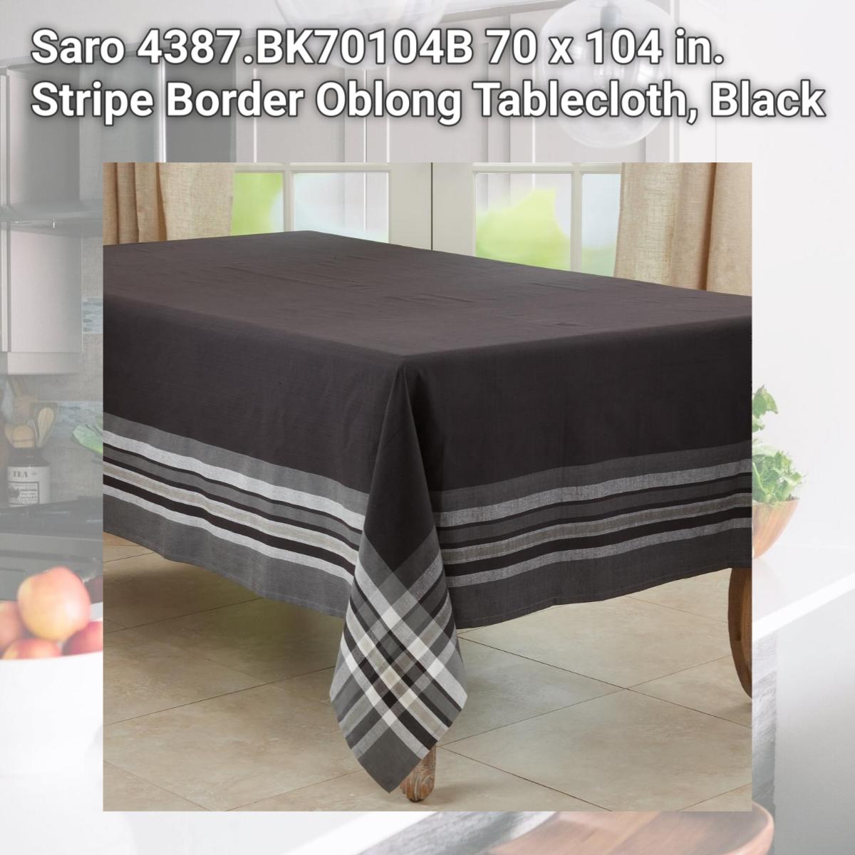 Picture of Saro 4387.BK70104B 70 x 104 in. Stripe Border Oblong Tablecloth, Black