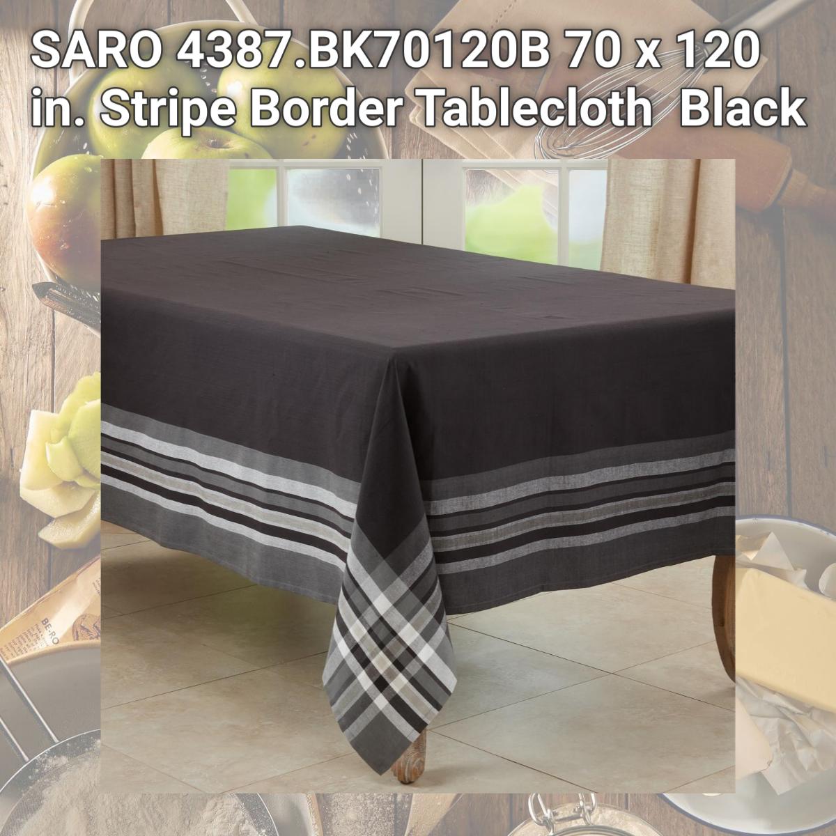Picture of SARO 4387.BK70120B 70 x 120 in. Stripe Border Tablecloth  Black