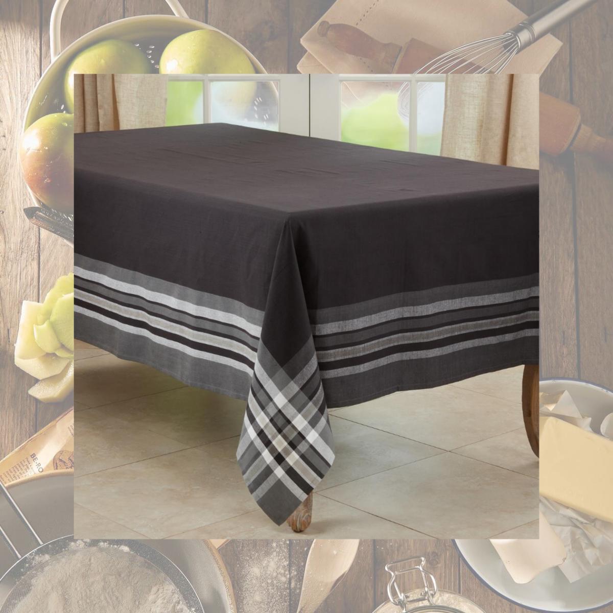 Picture of SARO 4387.BK70120B 70 x 120 in. Stripe Border Tablecloth  Black