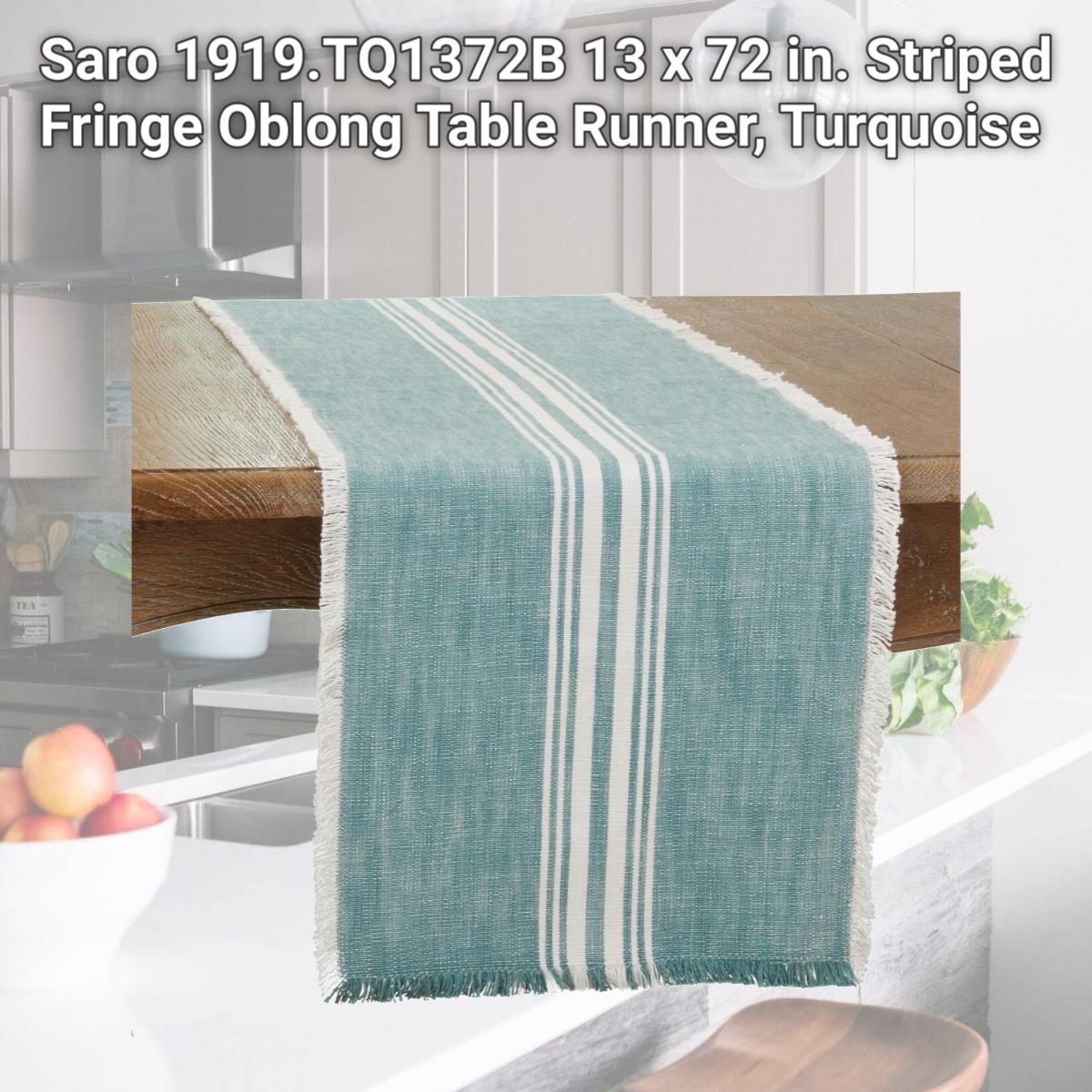 Picture of Saro 1919.TQ1372B 13 x 72 in. Striped Fringe Oblong Table Runner, Turquoise