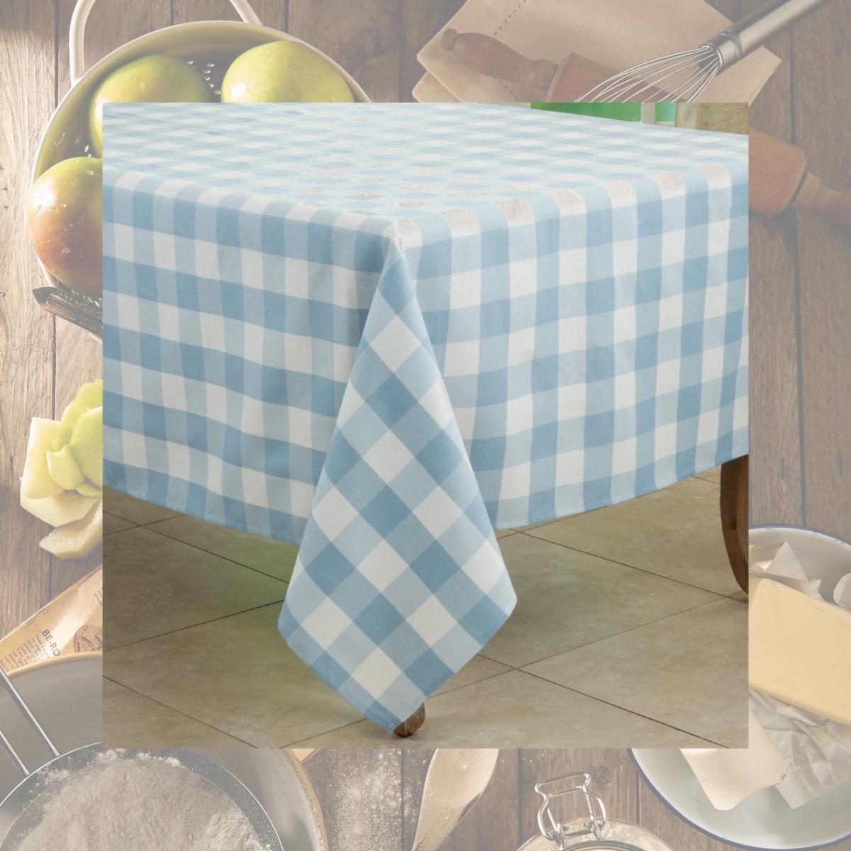 Picture of Saro 5026.BL70S 70 in. Cotton Blend Buffalo Plaid Square Tablecloth, Black