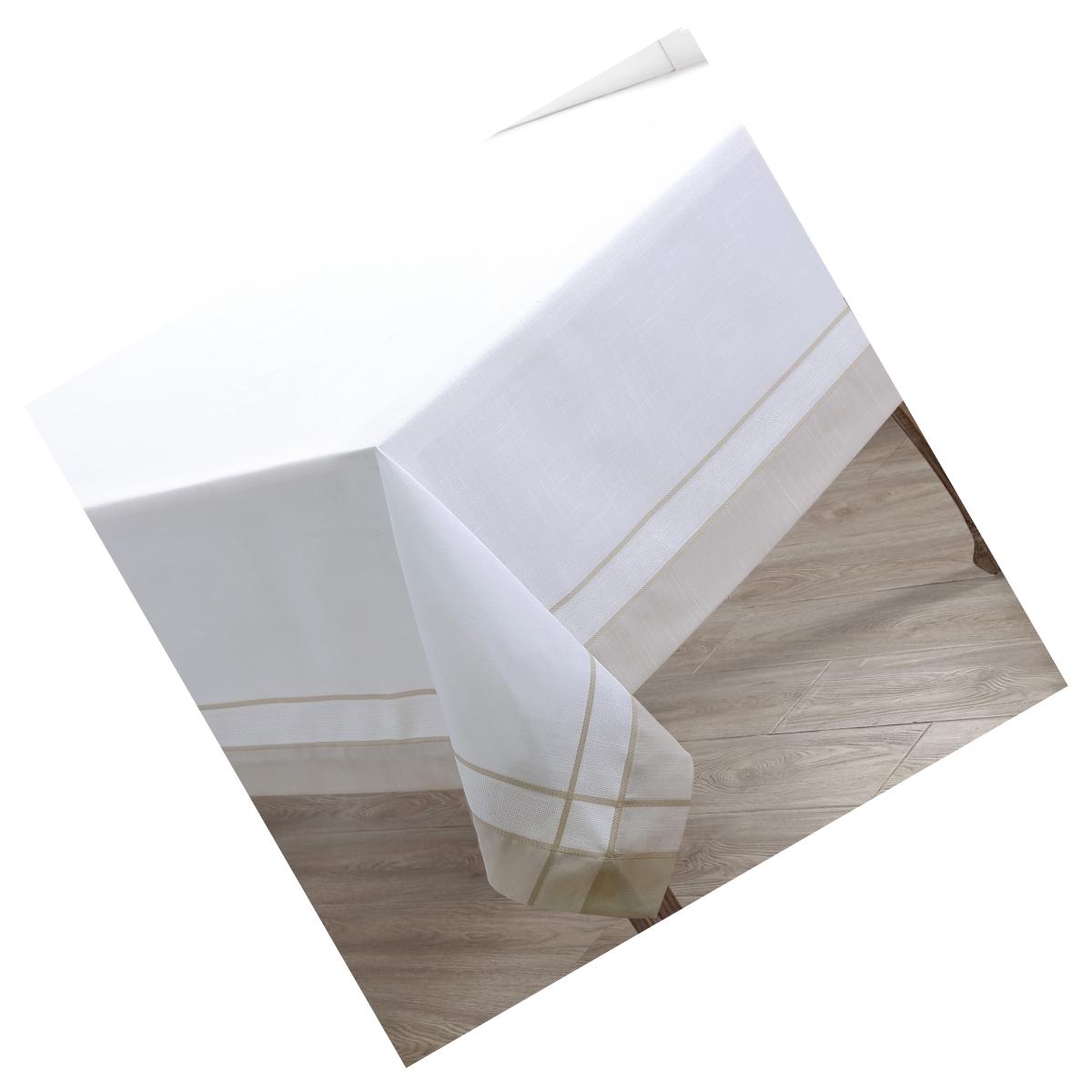Picture of Saro 351.N72S 72 in. Banded Border Square Tablecloth, Natural