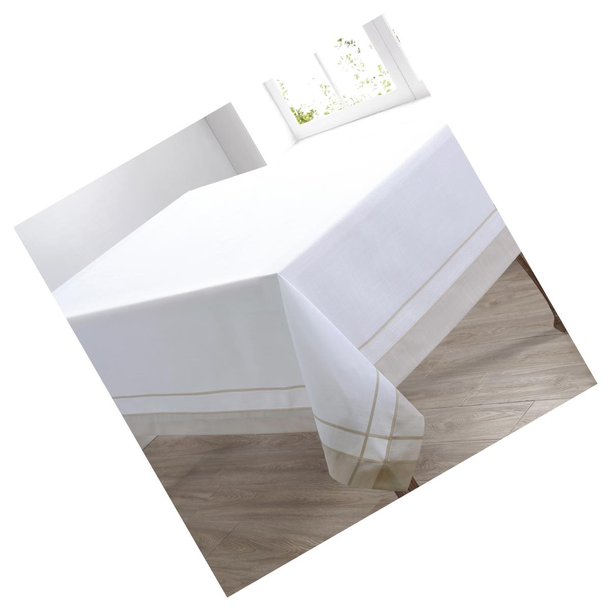Picture of Saro 351.N7290B 72 x 90 in. Banded Border Oblong Tablecloth, Natural
