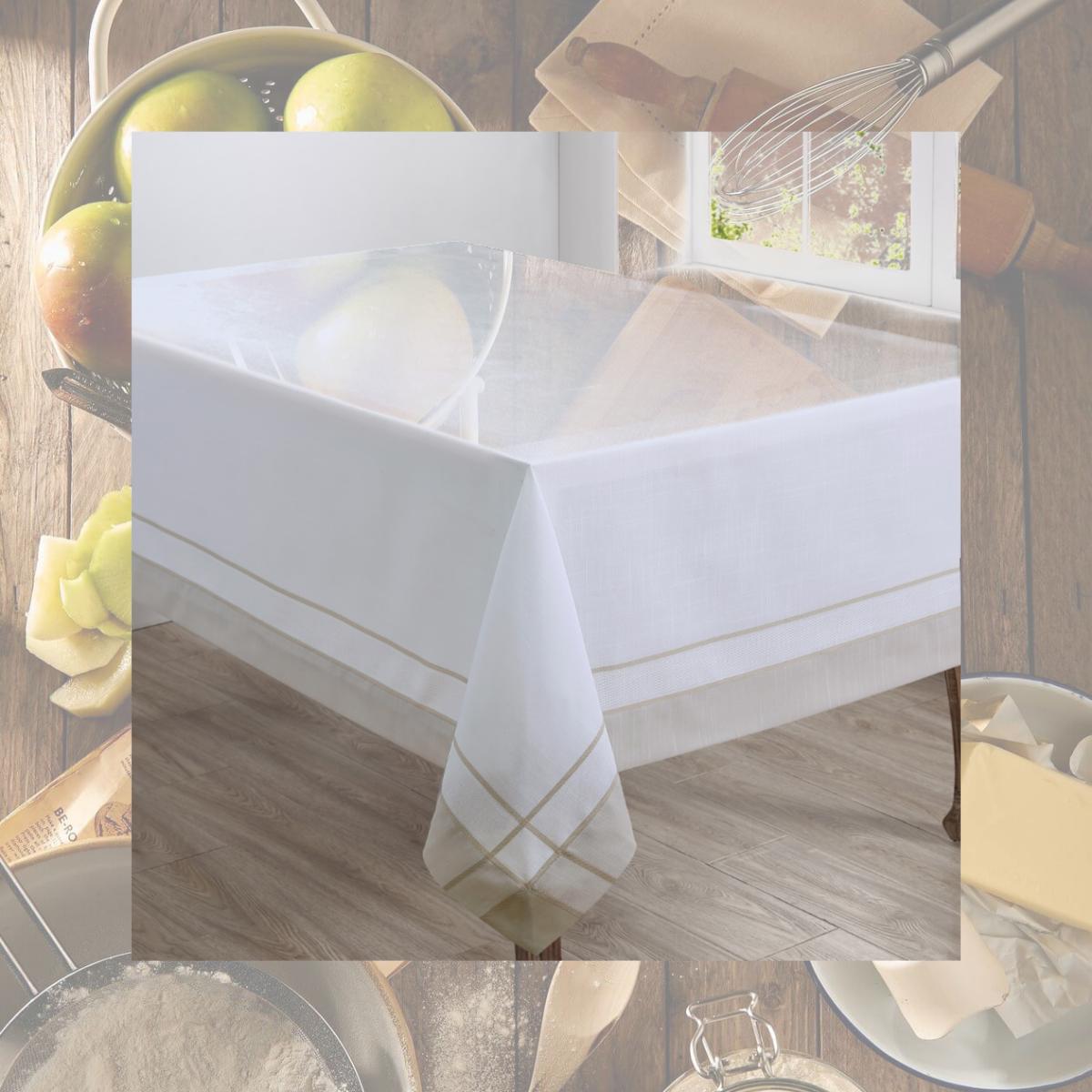 Picture of Saro 351.N7290B 72 x 90 in. Banded Border Oblong Tablecloth, Natural