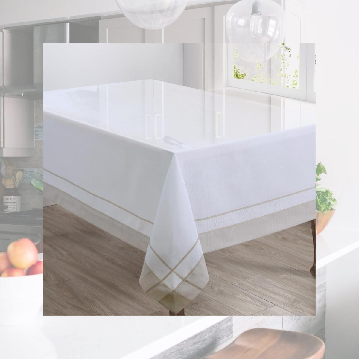 Picture of Saro 351.N72144B 72 x 144 in. Banded Border Oblong Tablecloth, Natural