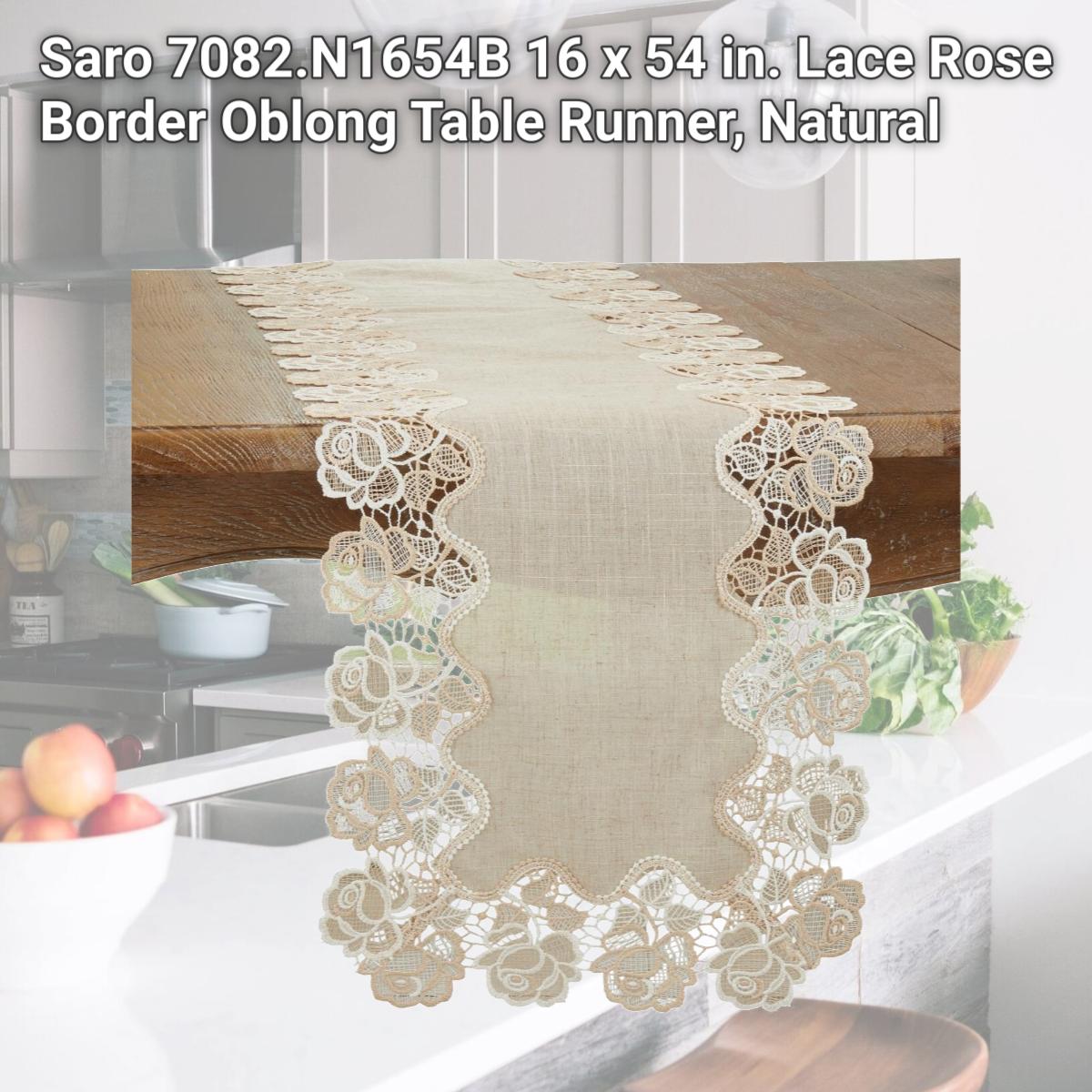Picture of Saro 7082.N1654B 16 x 54 in. Lace Rose Border Oblong Table Runner, Natural