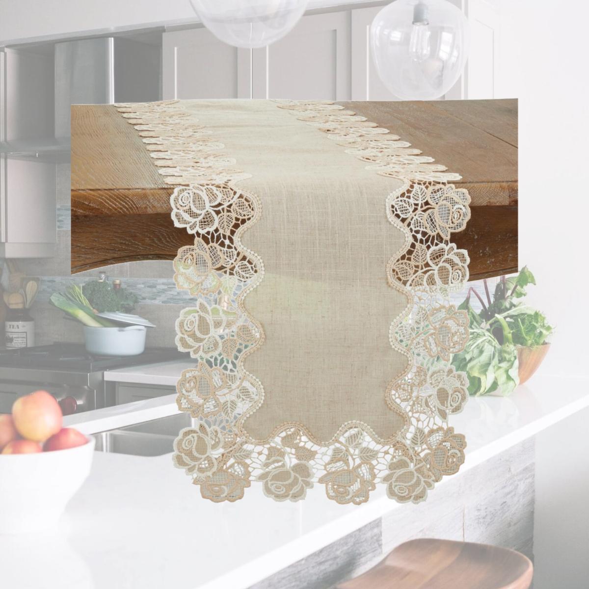 Picture of Saro 7082.N1654B 16 x 54 in. Lace Rose Border Oblong Table Runner, Natural