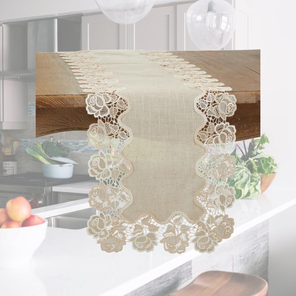 Picture of Saro 7082.N1690B 16 x 90 in. Lace Rose Border Oblong Table Runner, Natural