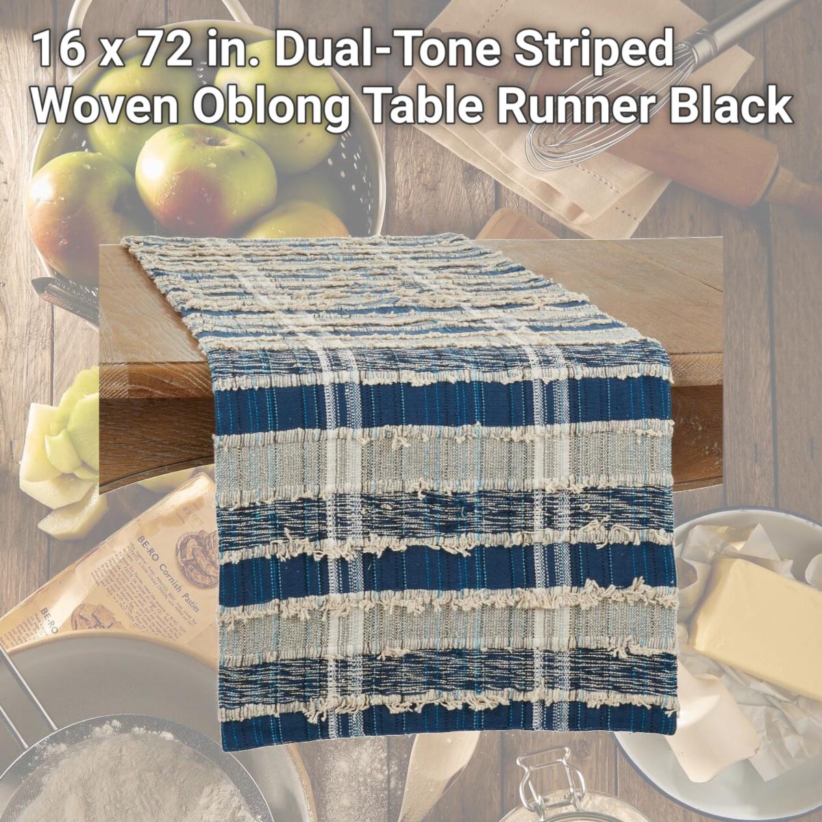 Picture of Saro 858.BL1672B 16 x 72 in. Dual-Tone Striped Woven Oblong Table Runner, Black
