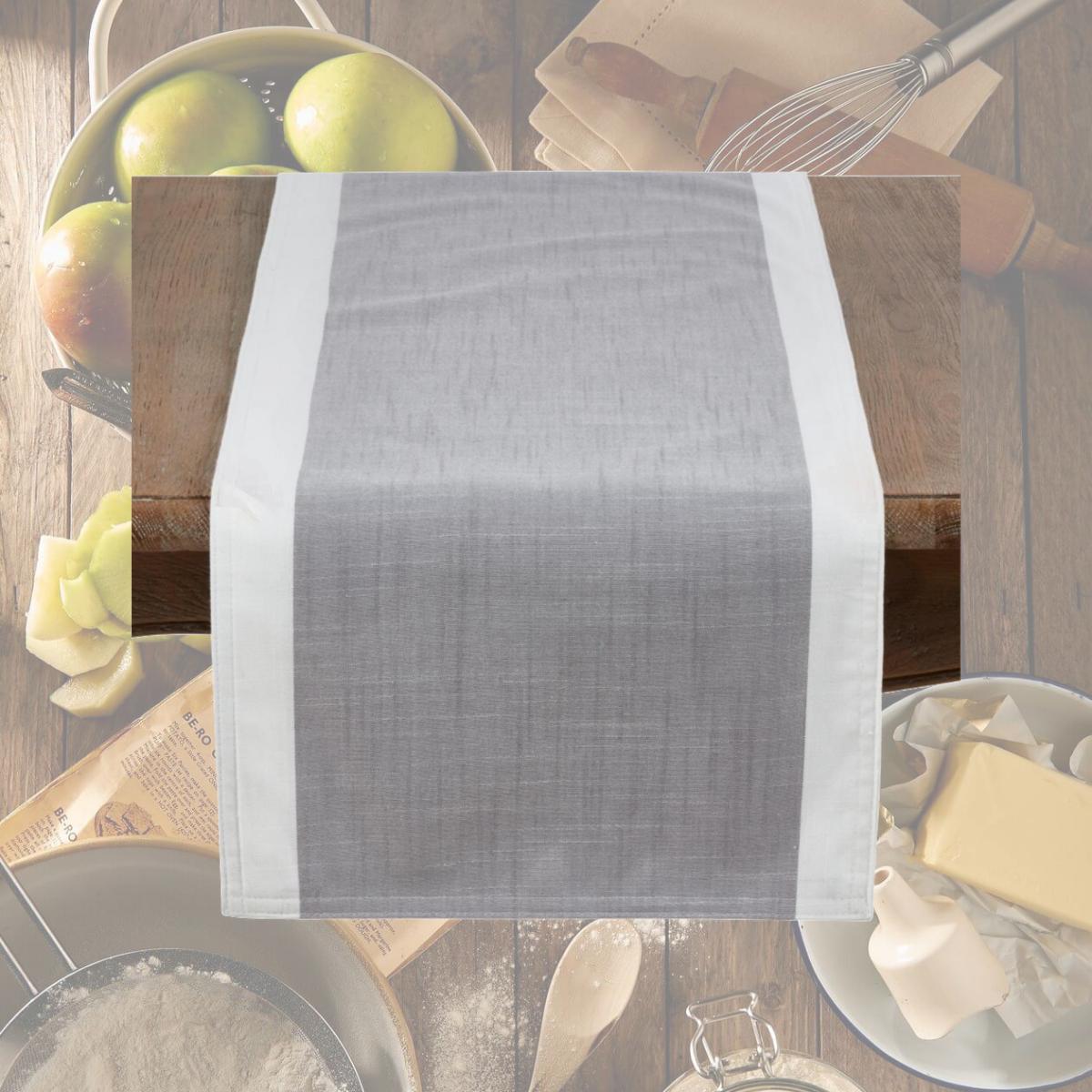 Picture of Saro 712.GY16108B 16 x 108 in. Banded Border Oblong Table Runner, Gray