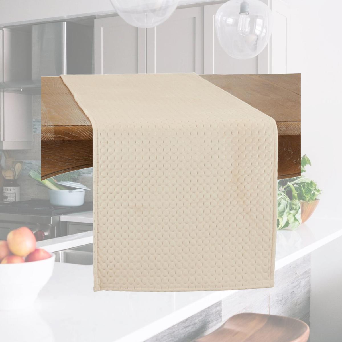 Picture of Saro 9036.BE1672B 16 x 72 in. Pinsonic Velvet Oblong Table Runner, Beige