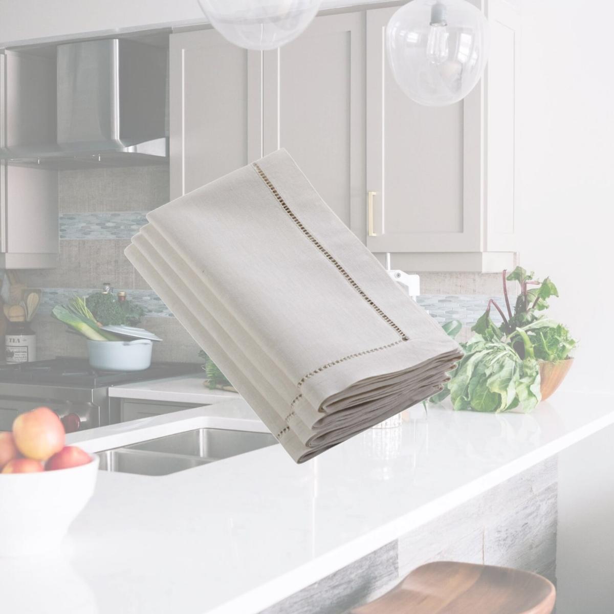 Picture of SARO 6100.E12S 12 in. Classic Design Hemstitched Napkins  Ecru - Set of 4