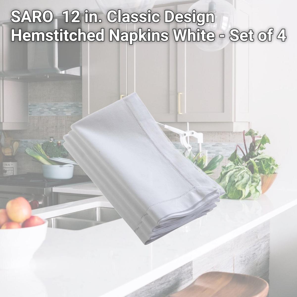 Picture of SARO 6100.W12S 12 in. Classic Design Hemstitched Napkins  White - Set of 4