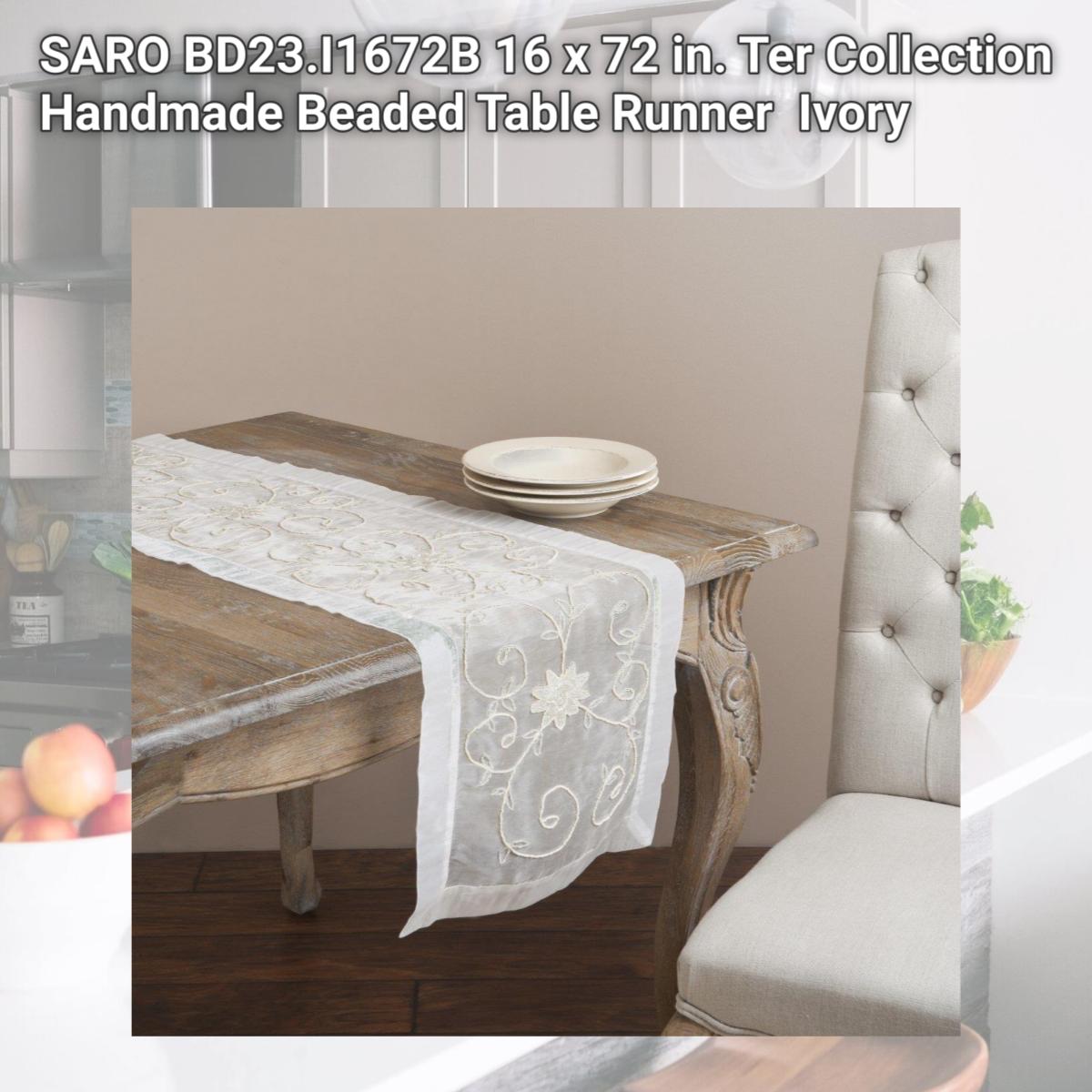 Picture of SARO BD23.I1672B 16 x 72 in. Ter Collection Handmade Beaded Table Runner  Ivory