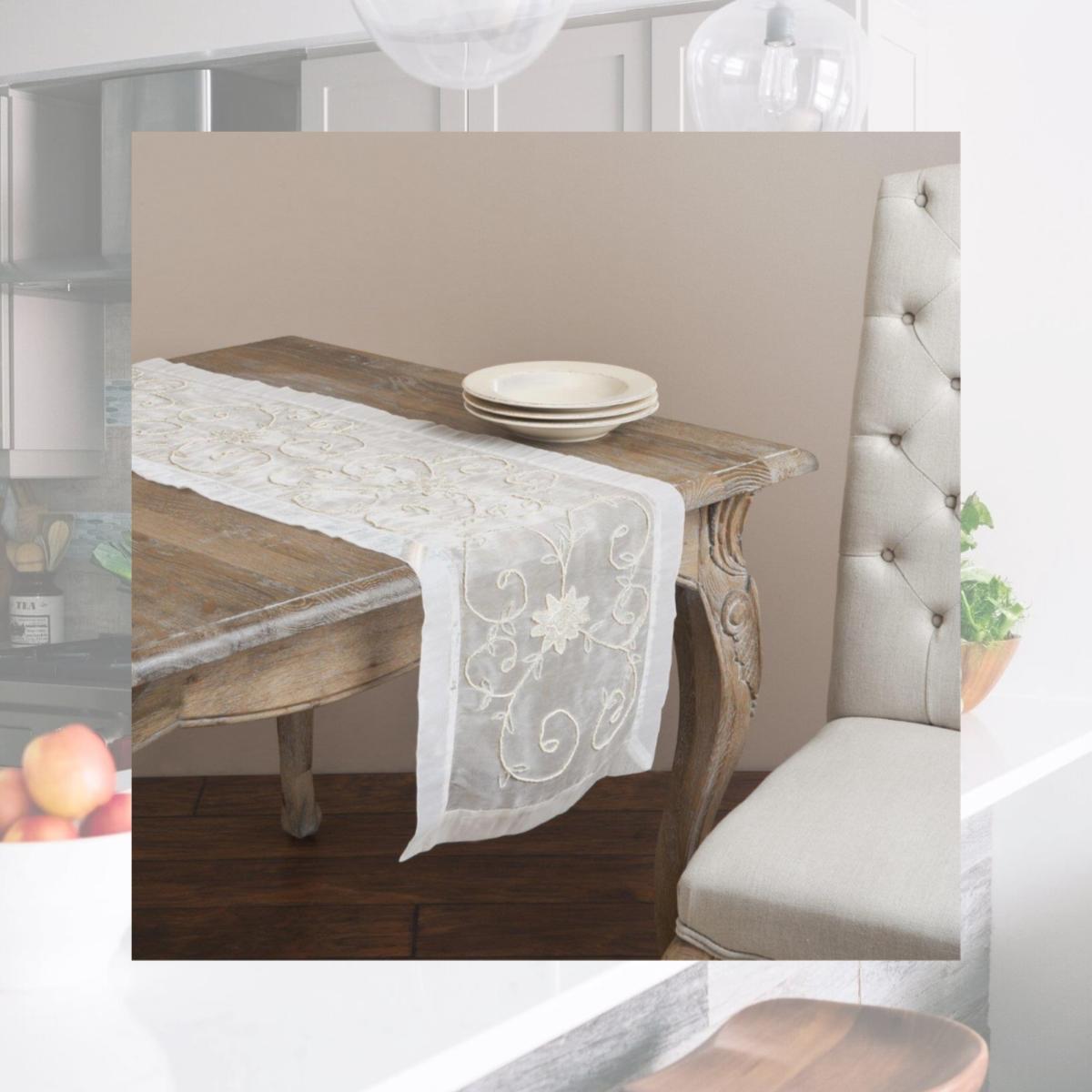 Picture of SARO BD23.I1672B 16 x 72 in. Ter Collection Handmade Beaded Table Runner  Ivory