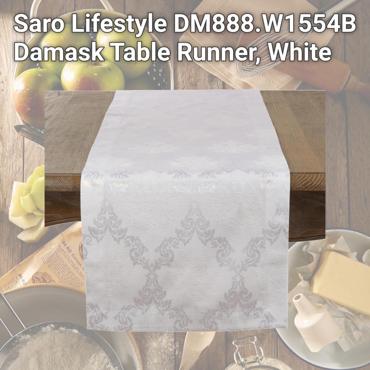 Picture of Saro Lifestyle DM888.W1554B Damask Table Runner, White