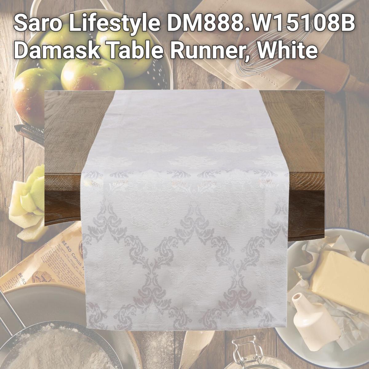 Picture of Saro Lifestyle DM888.W15108B Damask Table Runner, White