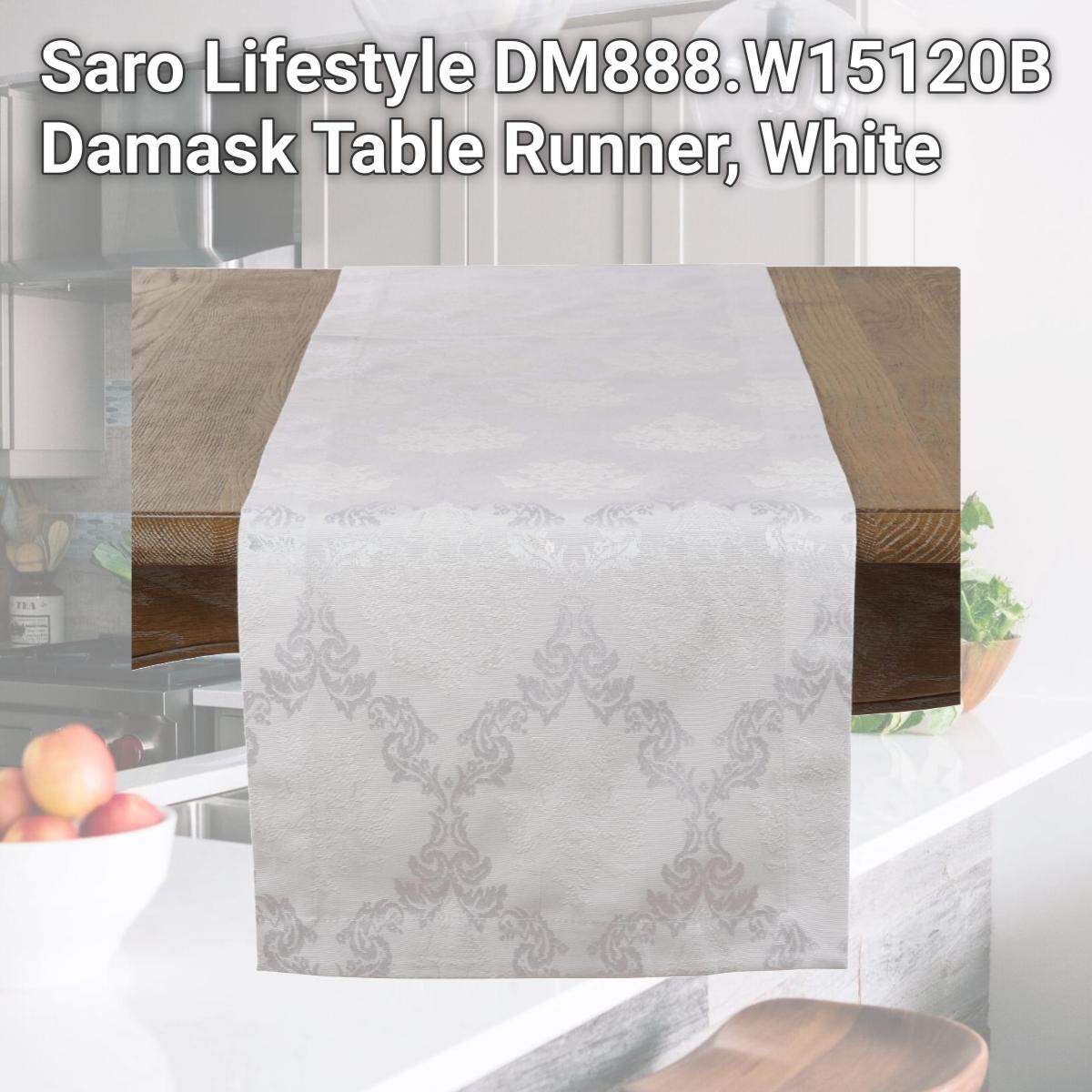 Picture of Saro Lifestyle DM888.W15120B Damask Table Runner, White