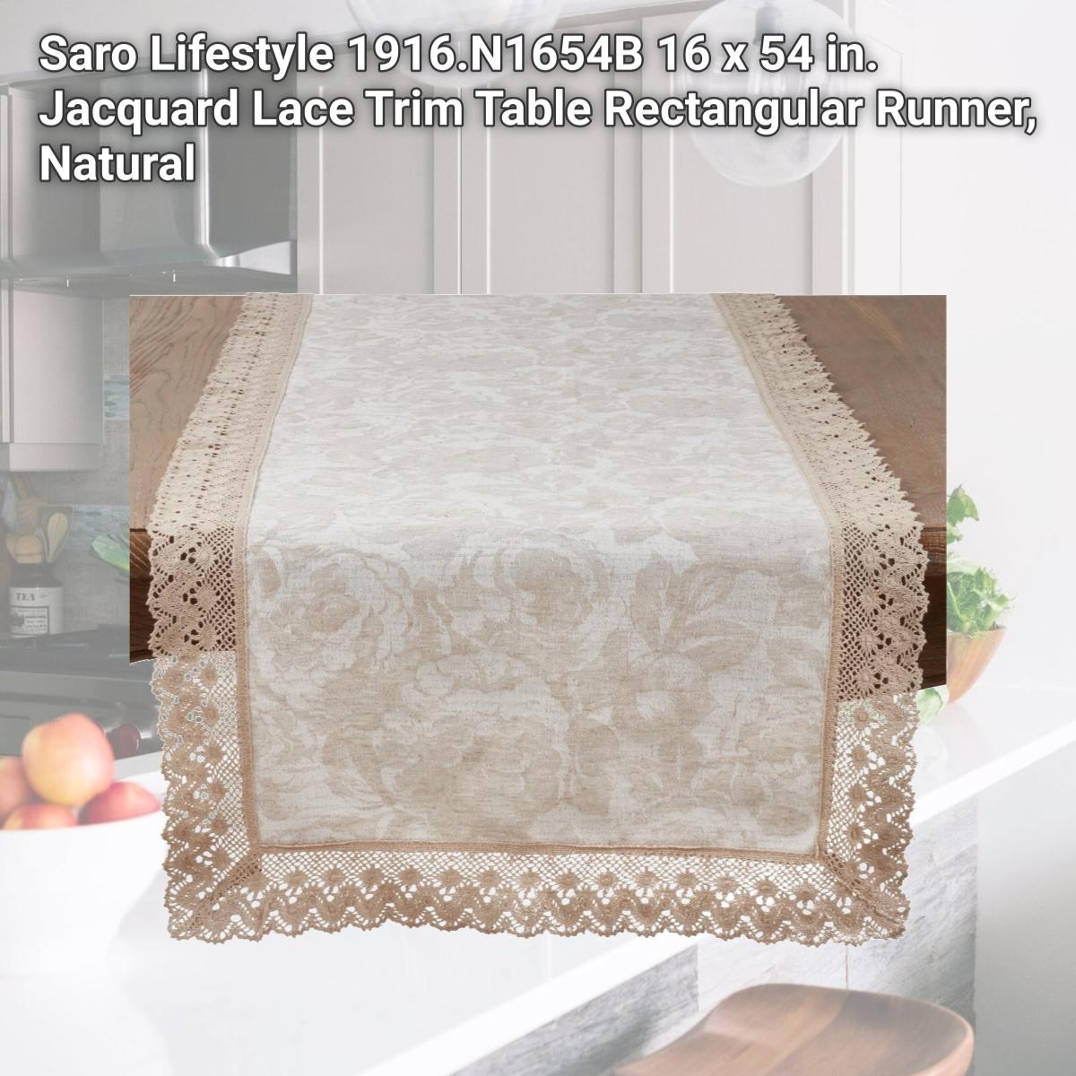 Picture of Saro Lifestyle 1916.N1654B 16 x 54 in. Jacquard Lace Trim Table Rectangular Runner, Natural