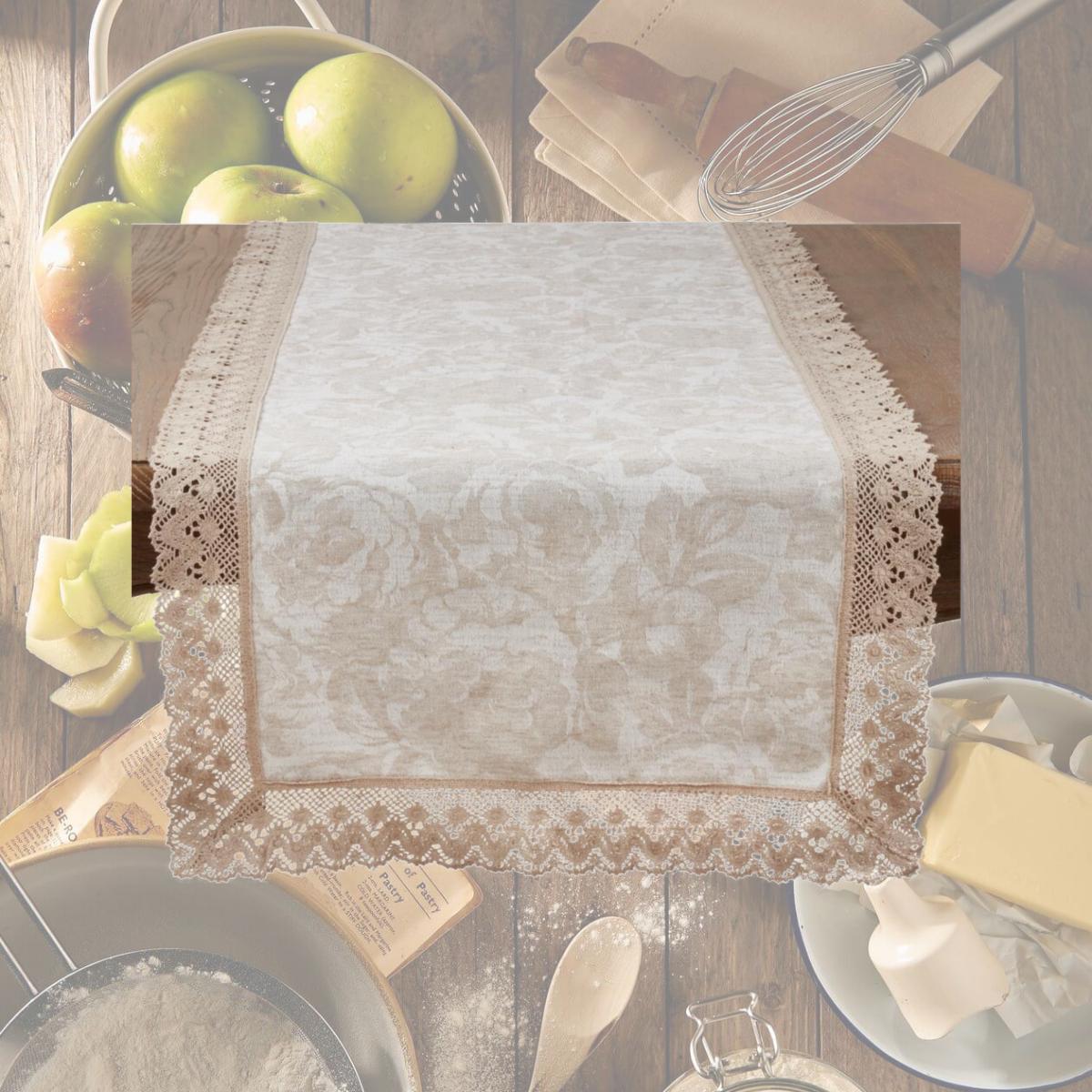 Picture of Saro Lifestyle 1916.N1654B 16 x 54 in. Jacquard Lace Trim Table Rectangular Runner, Natural
