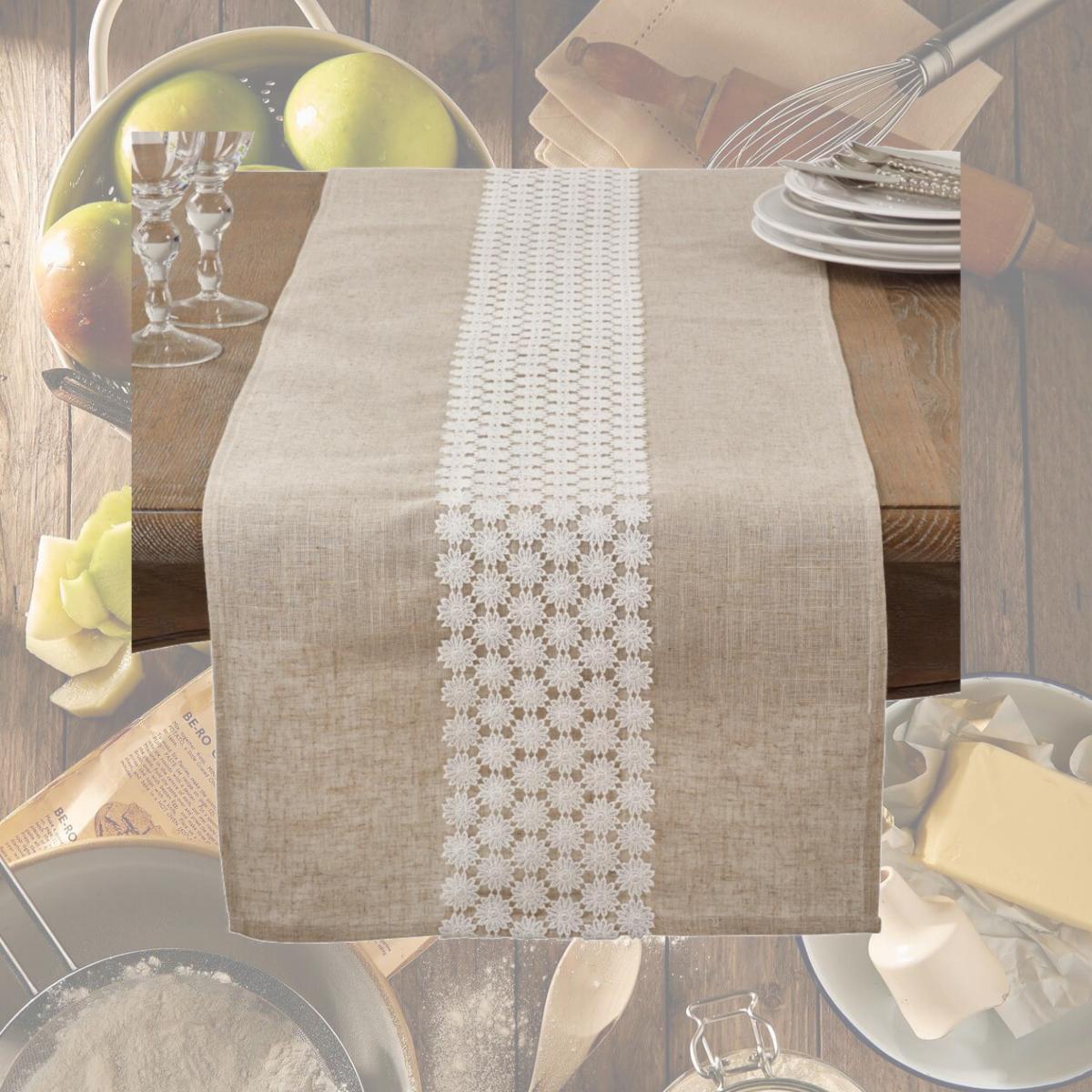 Picture of Saro Lifestyle 2713.N1690B Lace Daisy Table Runner, White