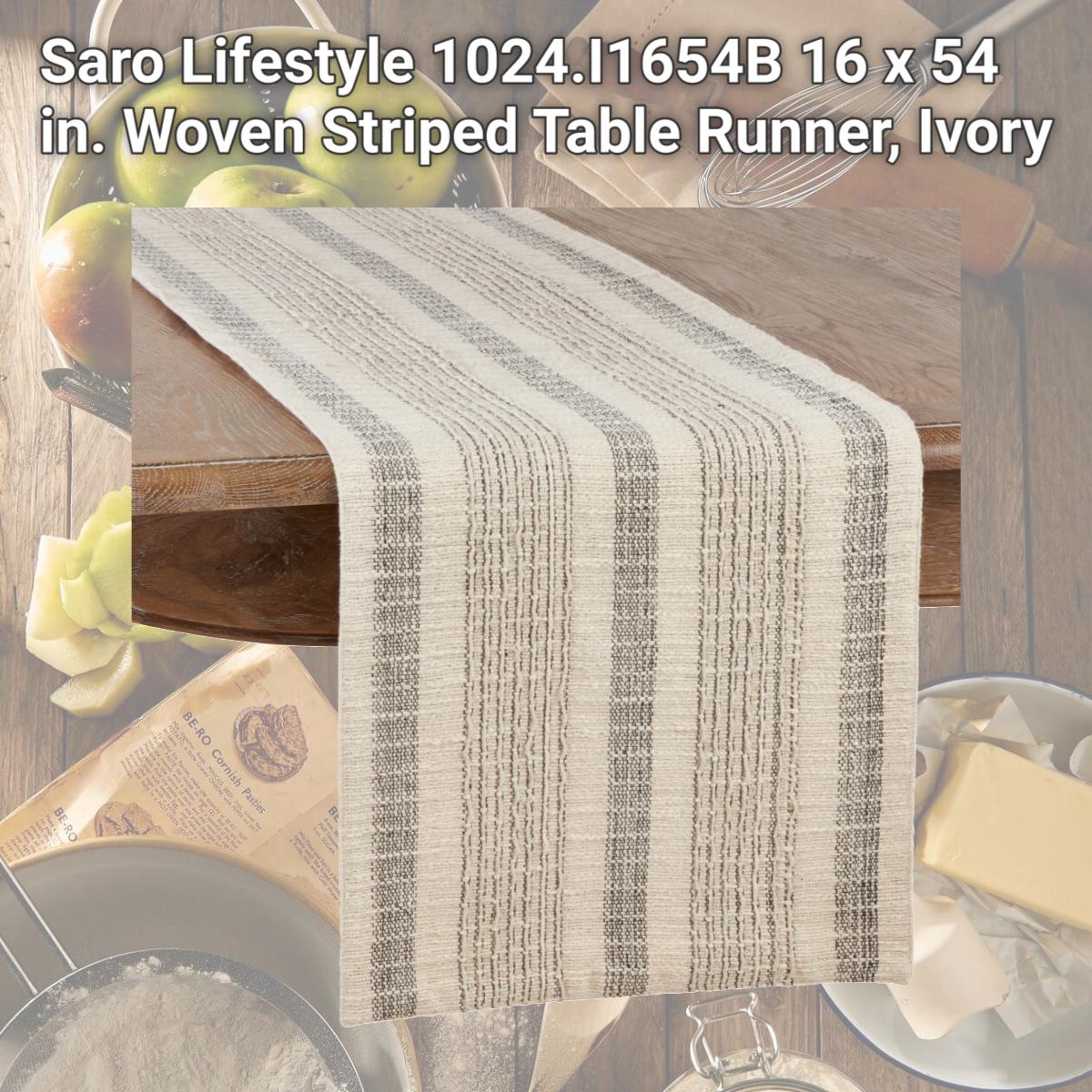 Picture of Saro Lifestyle 1024.I1654B 16 x 54 in. Woven Striped Table Runner, Ivory