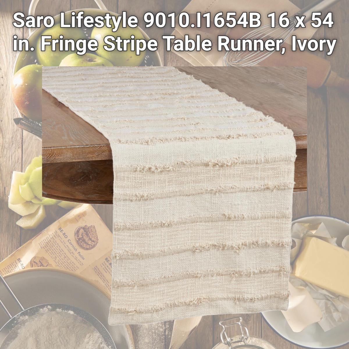 Picture of Saro Lifestyle 9010.I1654B 16 x 54 in. Fringe Stripe Table Runner, Ivory