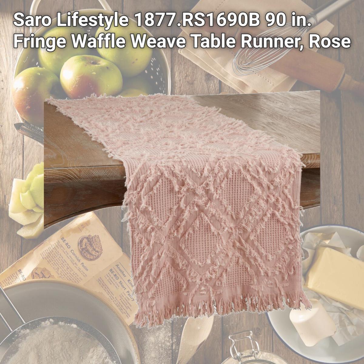 Picture of Saro Lifestyle 1877.RS1690B 90 in. Fringe Waffle Weave Table Runner, Rose