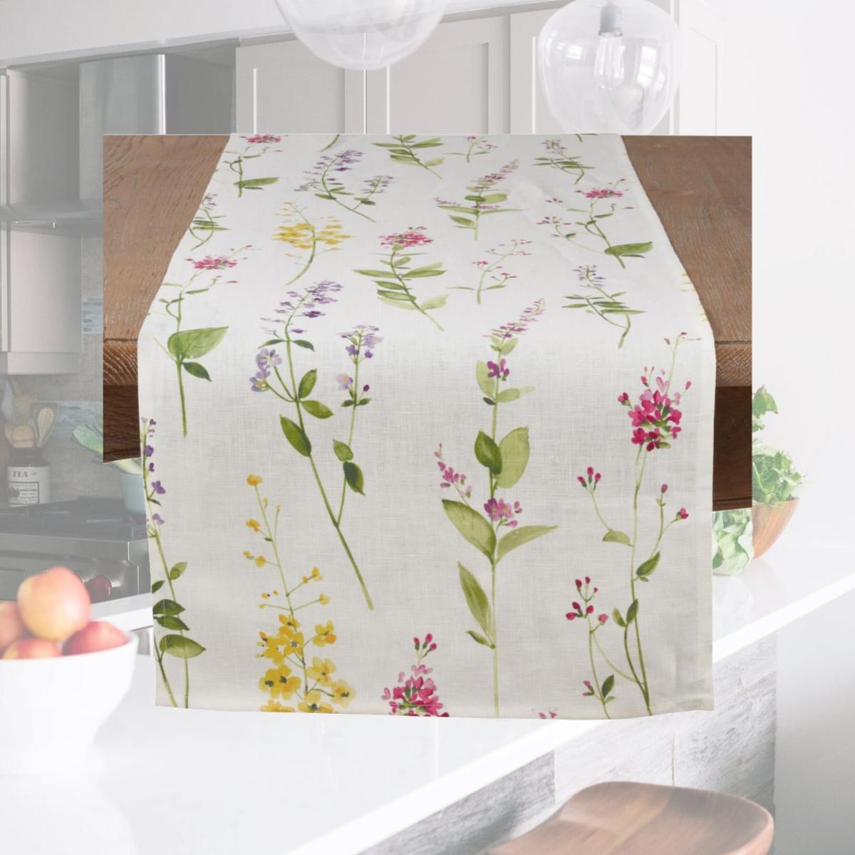 Picture of Saro Lifestyle 1015.OW16108B 108 in. Watercolor Floral Stems Linen Table Runner, Off-White