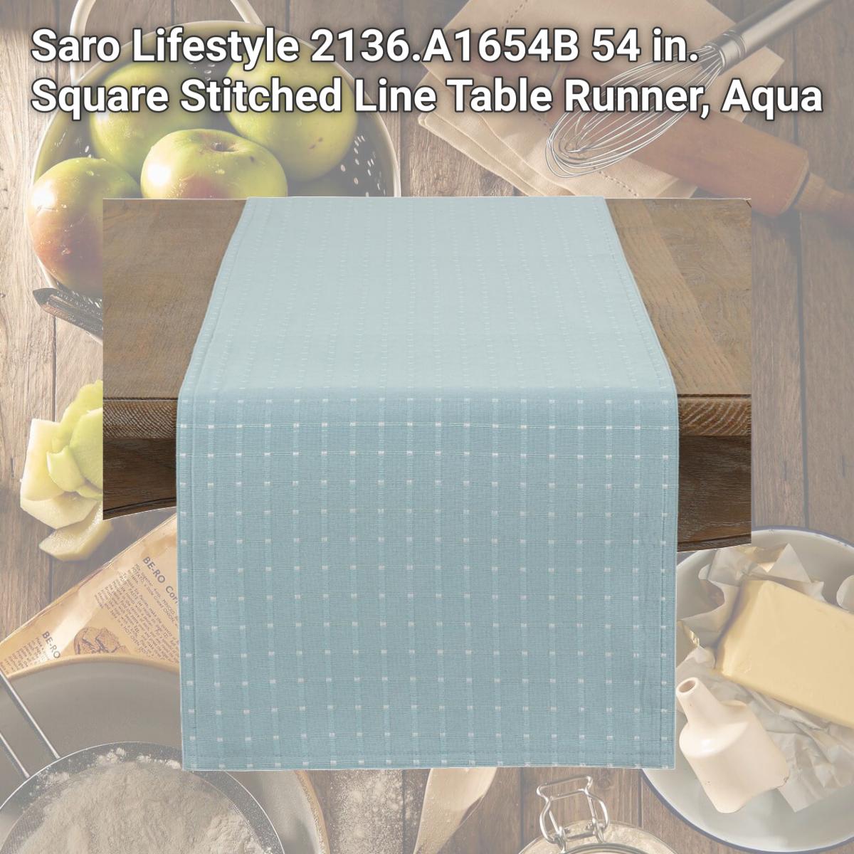 Picture of Saro Lifestyle 2136.A1654B 54 in. Square Stitched Line Table Runner, Aqua