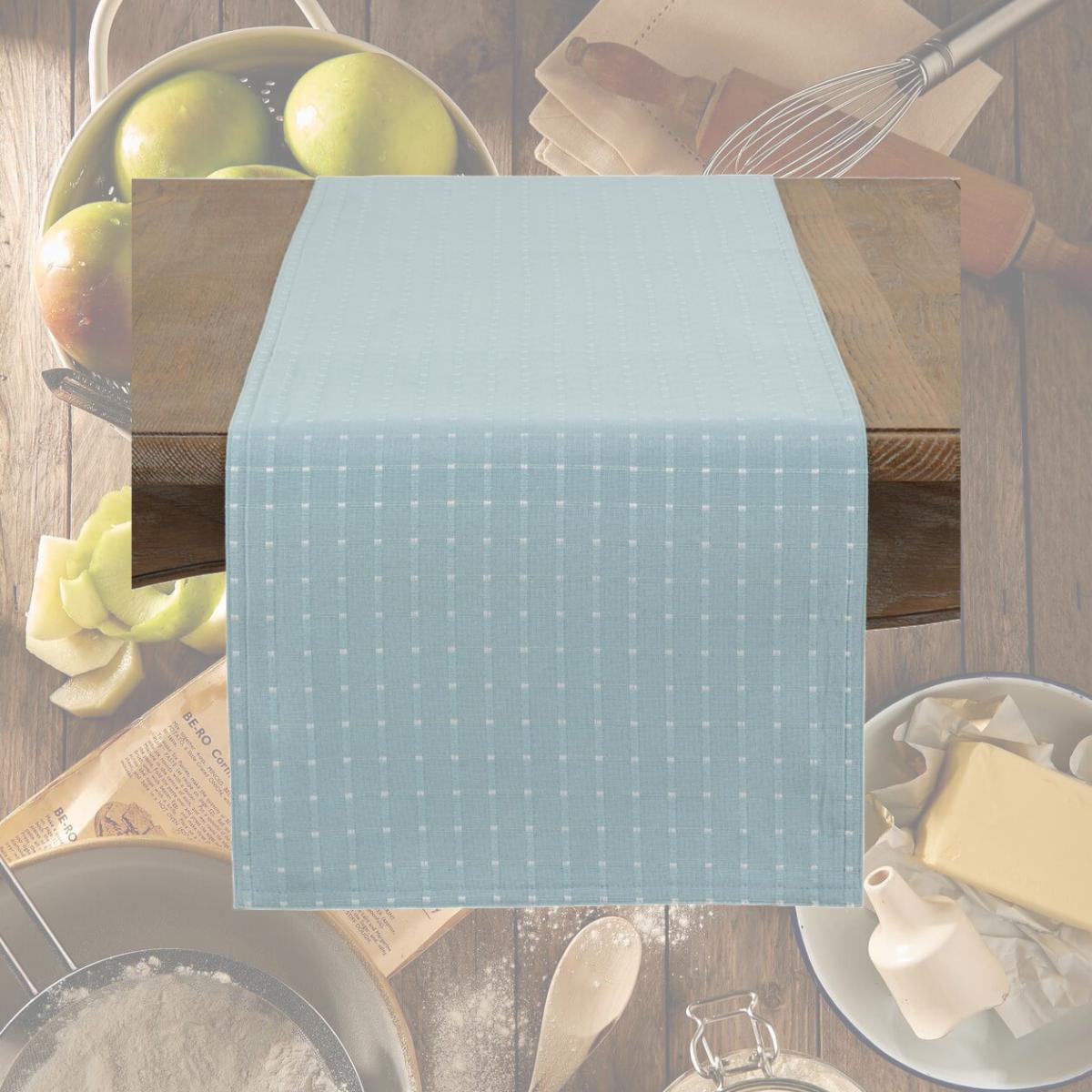 Picture of Saro Lifestyle 2136.A1654B 54 in. Square Stitched Line Table Runner, Aqua