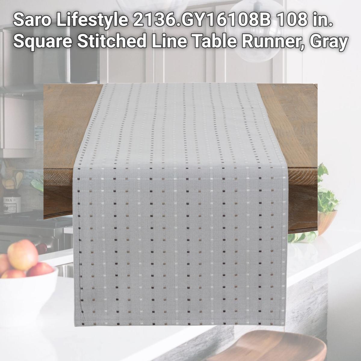 Picture of Saro Lifestyle 2136.GY16108B 108 in. Square Stitched Line Table Runner, Gray