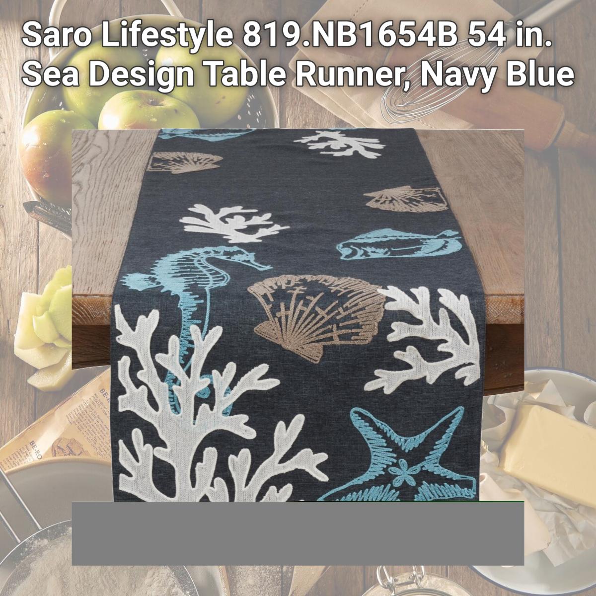 Picture of Saro Lifestyle 819.NB1654B 54 in. Sea Design Table Runner, Navy Blue