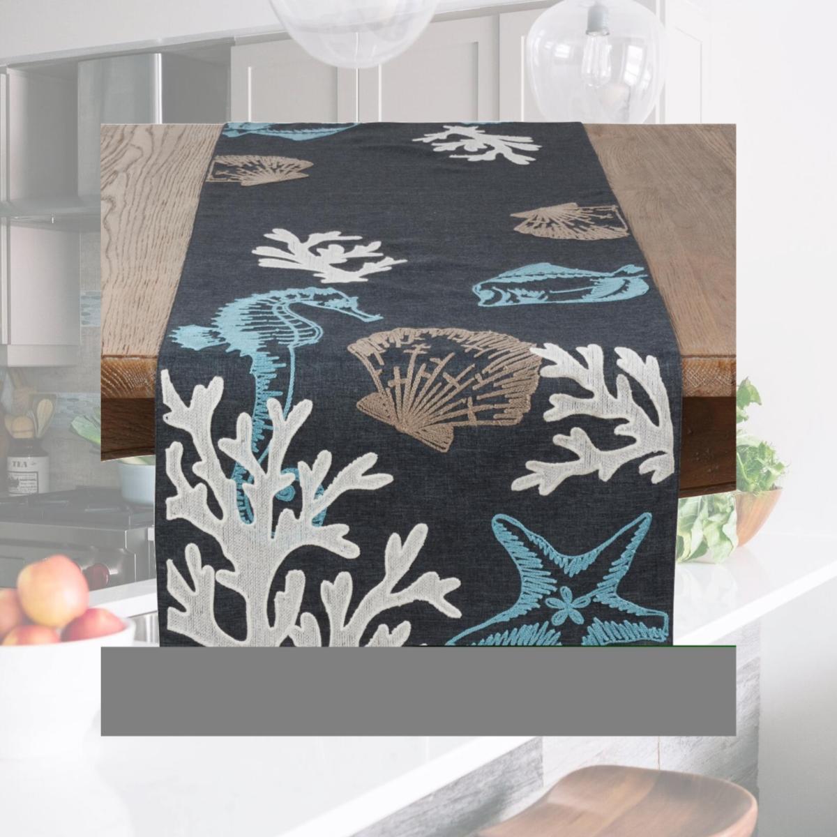 Picture of Saro Lifestyle 819.NB1654B 54 in. Sea Design Table Runner, Navy Blue