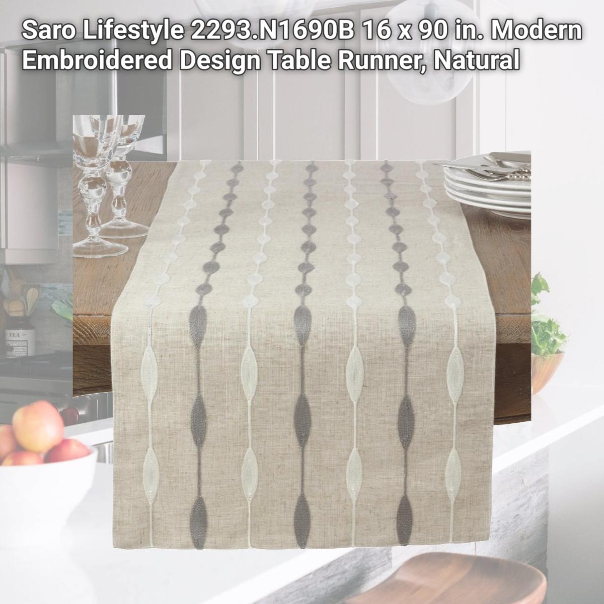 Picture of Saro Lifestyle 2293.N1690B 16 x 90 in. Modern Embroidered Design Table Runner, Natural