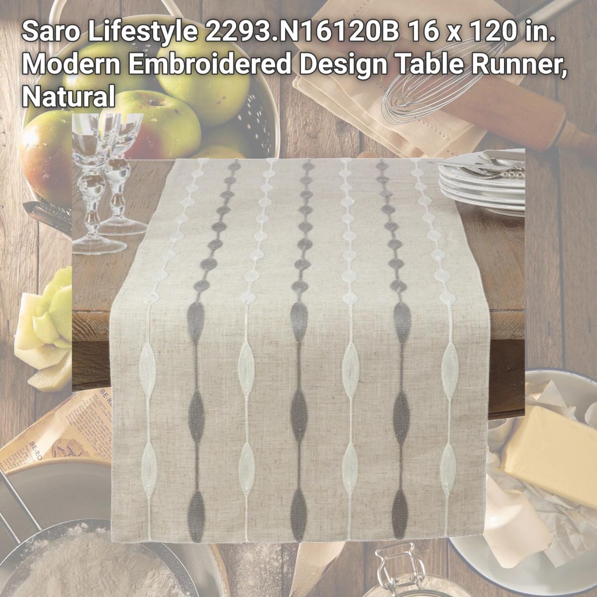 Picture of Saro Lifestyle 2293.N16120B 16 x 120 in. Modern Embroidered Design Table Runner, Natural