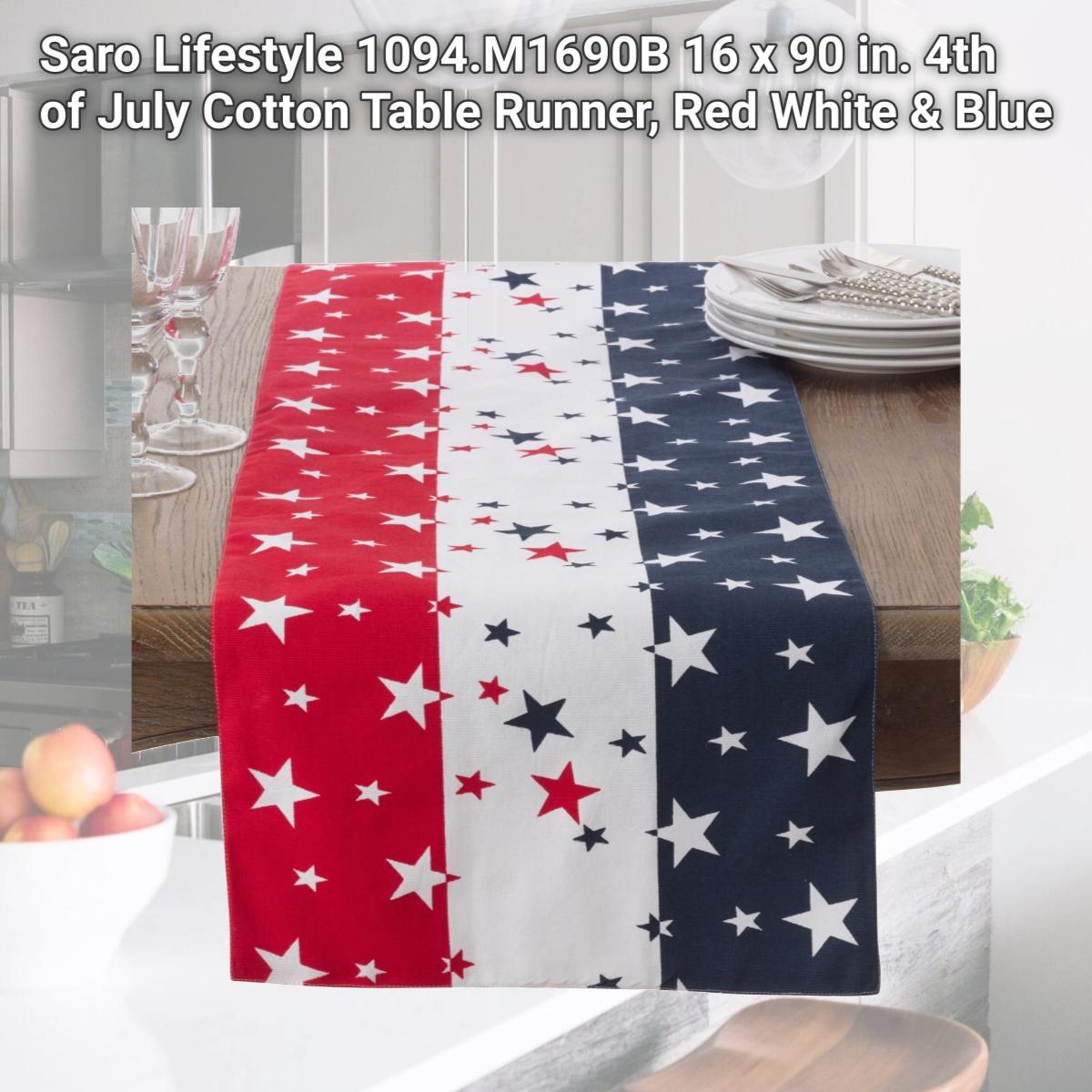 Picture of Saro Lifestyle 1094.M1690B 16 x 90 in. 4th of July Cotton Table Runner, Red White & Blue