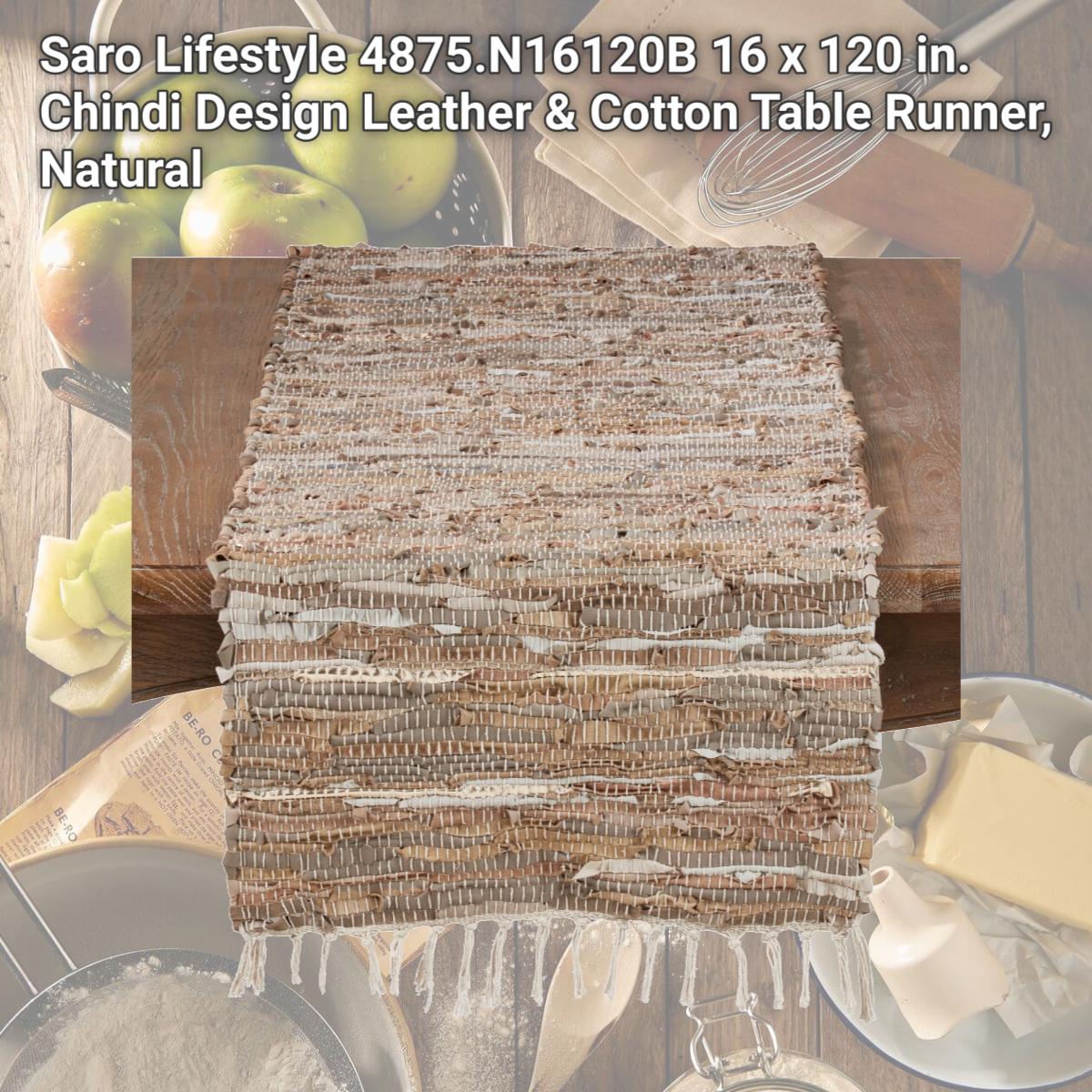 Picture of Saro Lifestyle 4875.N16120B 16 x 120 in. Chindi Design Leather & Cotton Table Runner, Natural